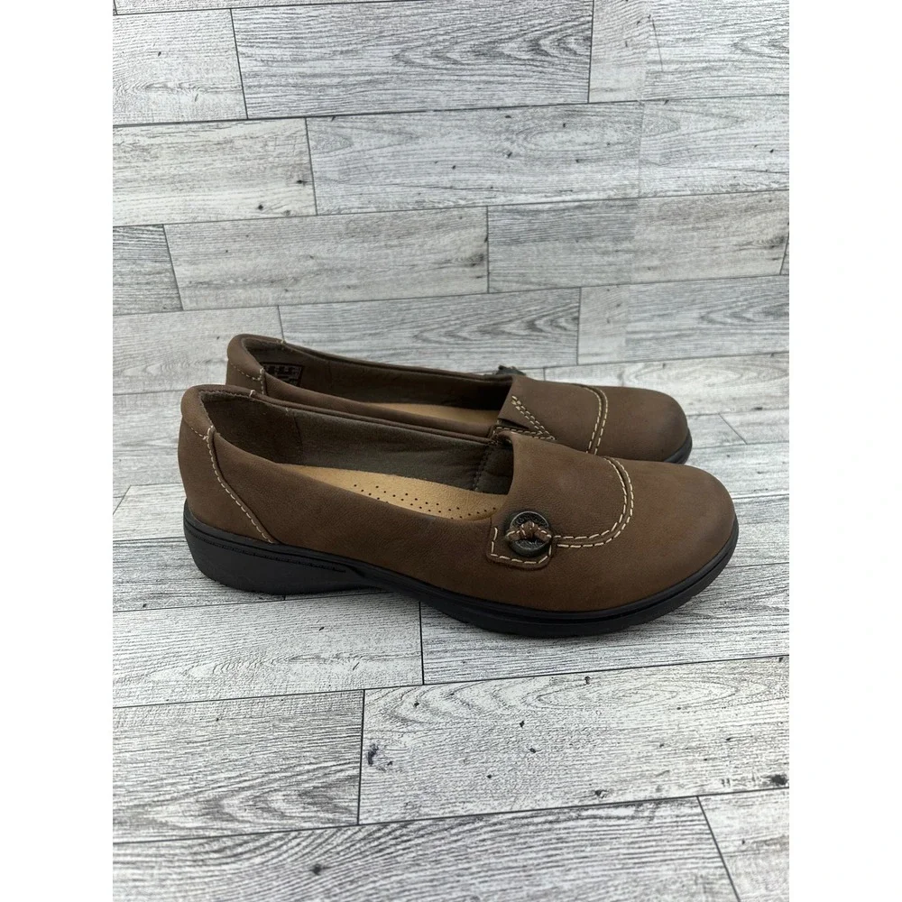 Clarks Collection Women Brown Leather Ultimate Comfort Loafers Sz 7.5 M
